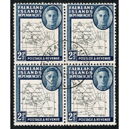 Falkland Island Dependencies. 1949 2½d black & deep blue. SG G11b. Fine Used block.