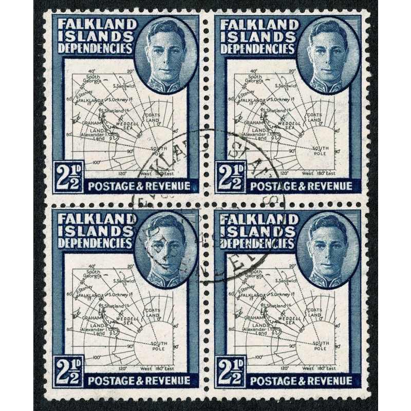 Falkland Island Dependencies. 1949 2½d black & deep blue. SG G11b. Fine Used block.