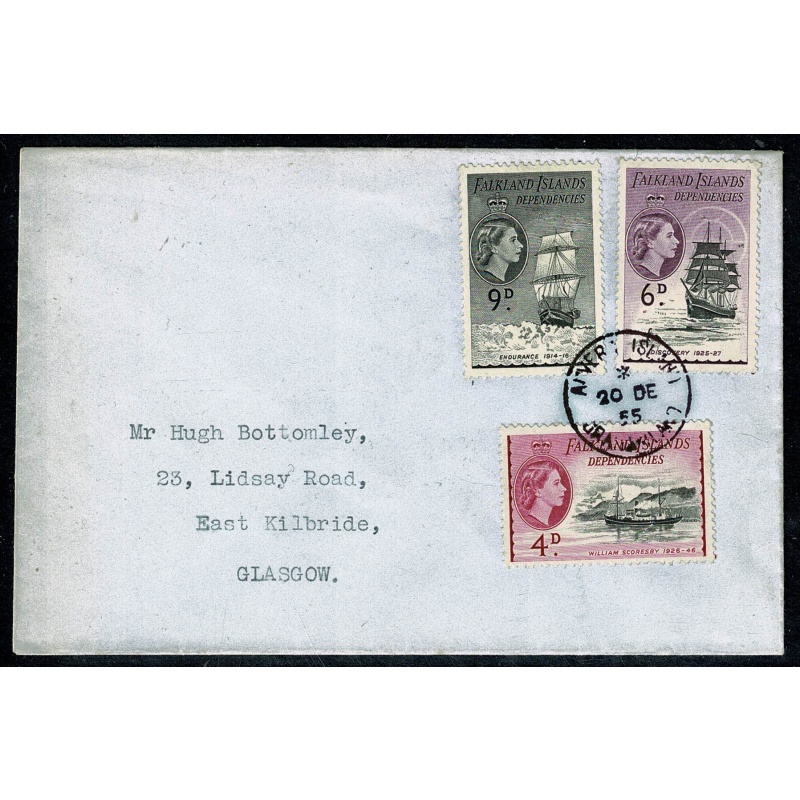Falkland Islands Dependencies. 1954-62 4d to 9d (3 values) Fine used on cover. SG G32-G34