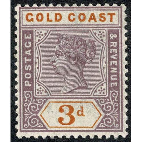 Gold Coast.1898 3d dull mauve & orange SG 29. Lightly mounted mint.