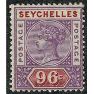 Seychelles. 1890 96c mauve & carmine SG 8. Lightly mounted mint.