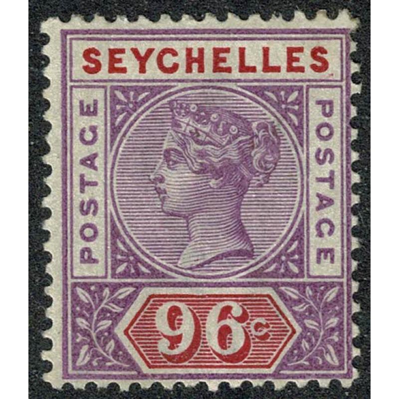 Seychelles. 1890 96c mauve & carmine SG 8. Lightly mounted mint.