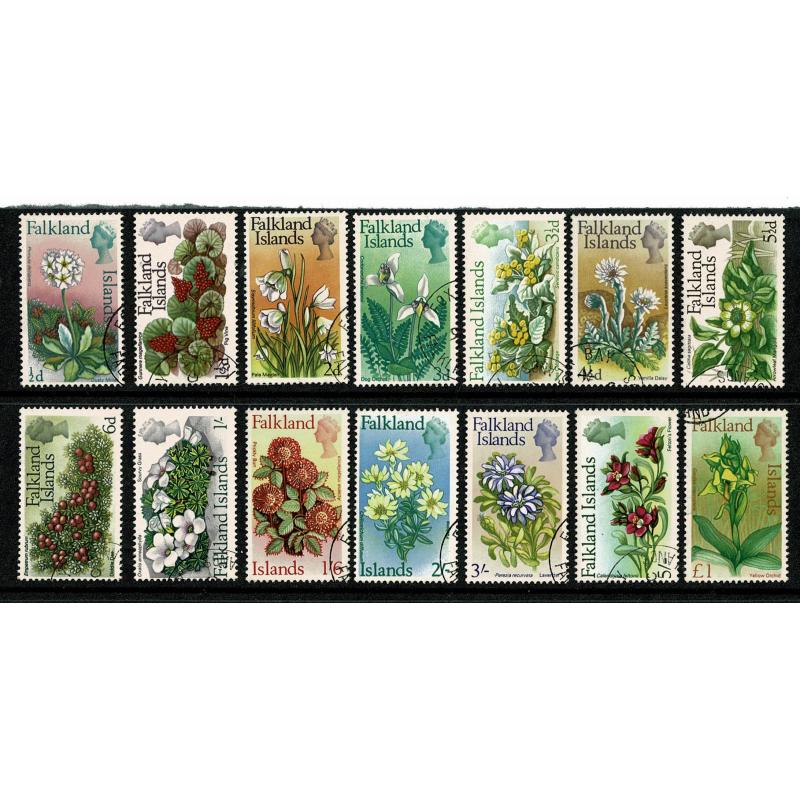 Falkland Islands. 1968 Flowers. Predecimal issue. Fine used set of 14 values. SG 232-245.