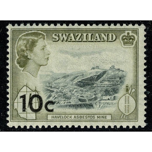 Swaziland. 1961 10c 0n 1/- black & deep olive. Unmounted Mint. SG 73