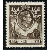 Northern Rhodesia. 1938-52 ½d chocolate Perf 12½. Unmounted Mint. SG 26