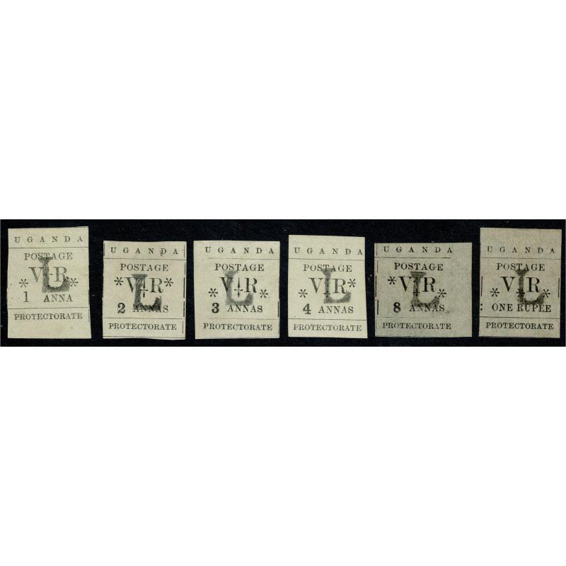 Uganda Protectorate. 1896 Typeset short set of six. Type 7 "L" Overprint. Unused. SG 70-75