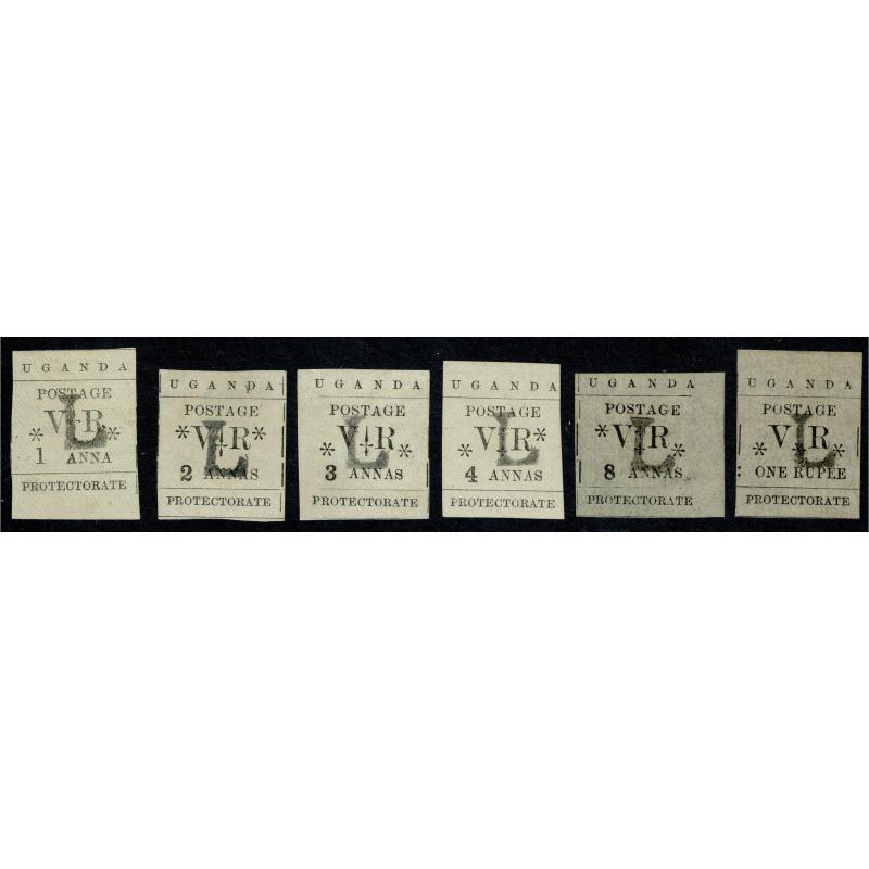 Uganda Protectorate. 1896 Typeset short set of six. Type 7 L Overprint. Unused. SG 70-75