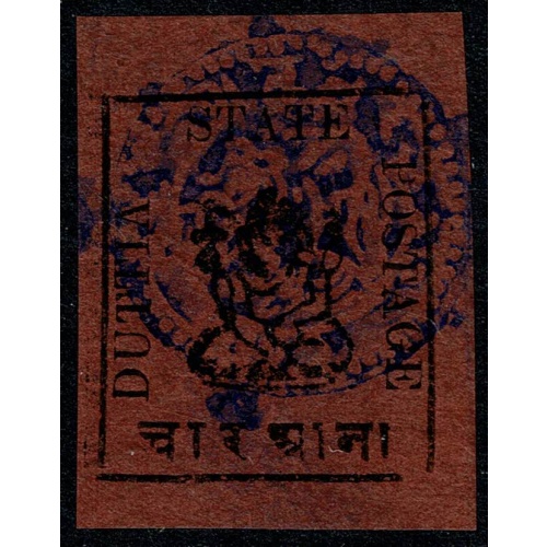 DUTTIA. 1897 4a rose-black. Type 1 "small Ganesh". unused. SG 11.