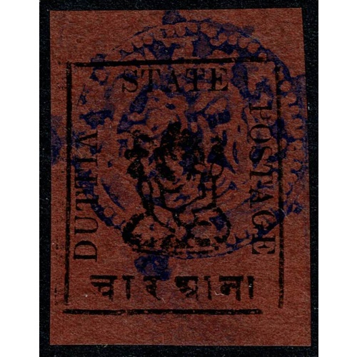 DUTTIA. 1897 4a rose-black. Type 1 small Ganesh. unused. SG 11.