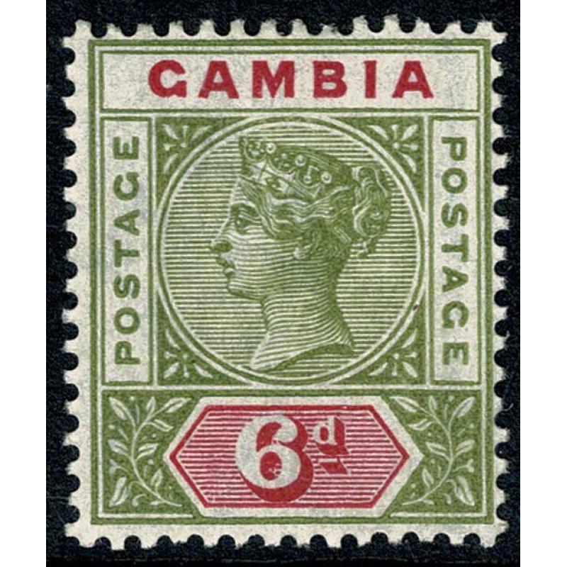Gambia. 1898 6d olive green and carmine. SG 43. Mounted Mint