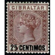 Gibraltar. 1889 25c on 2d brown-purple. short I. SG 17ab. Mounted mint.