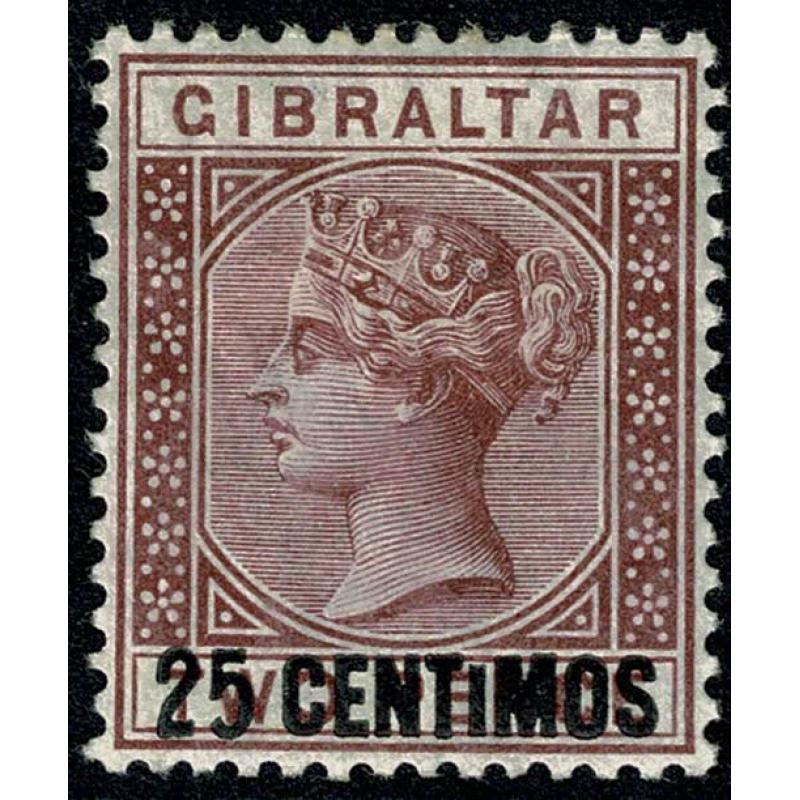 Gibraltar. 1889 25c on 2d brown-purple. short I. SG 17ab. Mounted mint.