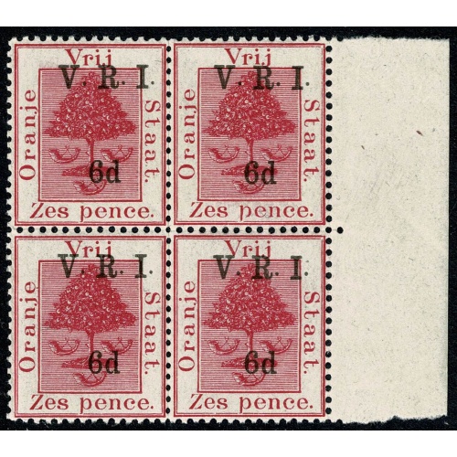 Orange Free State. 1900 VRI (raised stops). 6d on 6d bright carmine. SG 119. Unmounted mint.