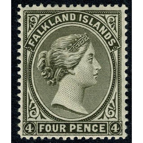 Falkland Islands. 1889 4d olive grey black. Wmk upright. SG 12. Mounted Mint.