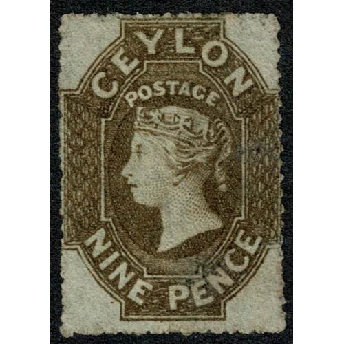 Ceylon. 1861 9d light brown. SG 33a. Very lightly used.