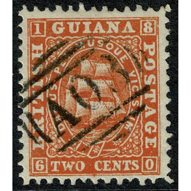 British Guiana. 1860 2c pale orange. SG 31. Fine used.