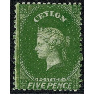 Ceylon 5d yellow-olive mounted mint. SG 54b